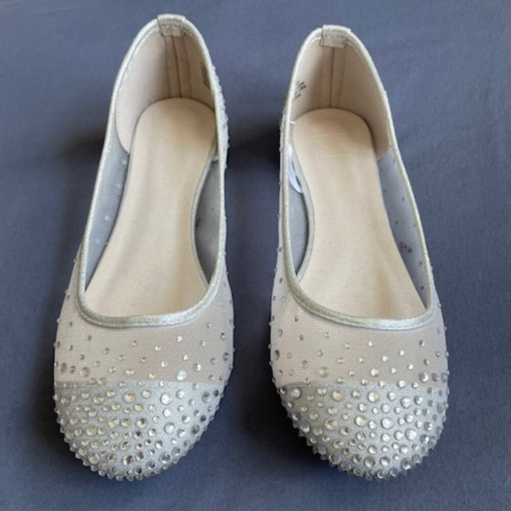 David’s Bridal Illusion Toe Cap Crystal Embellished Ballet Flats Wedding Women's